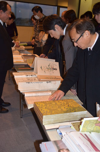 Reproductions of old documents were displayed in the foyer, attracting much interest.