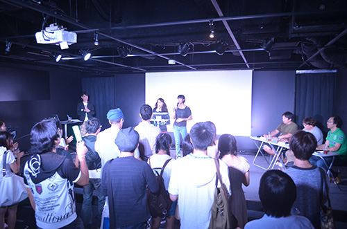 Participants in a karaoke contest get excited with anime songs at a karaoke box in Nakagyo-ku, Kyoto City.