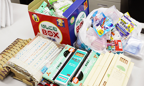 Stationery collected by faculty, staff and students to deliver to schools affected by the Nepal earthquake