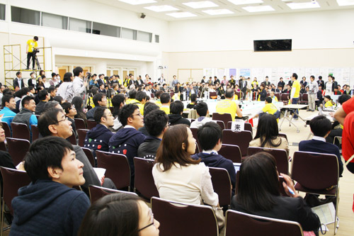 Championship venue where the audience was excited by the robot's every move.