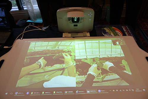 ウェアラブルカメラが記録した動画を投影する水平投射型電子黒板